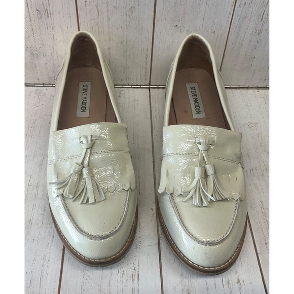 Steve Madden Woman's Meela Bone Patent Loafers Size 9M Fringe/Tassel Trim - Picture 1 of 10